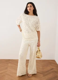 New Cream Lace Wide Leg Trousers Wide Leg Trousers|Trousers