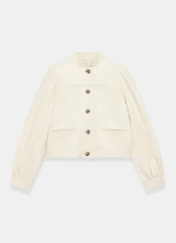 New Cream Leather Puff Sleeve Jacket Jackets|Leather & Suede Jackets