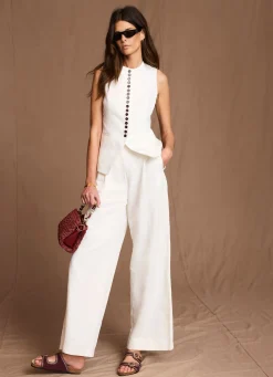 Linen Blend Pleated Wide Leg Trousers Wide Leg Trousers|Trousers