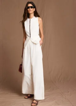 Linen Blend Pleated Wide Leg Trousers Wide Leg Trousers|Trousers