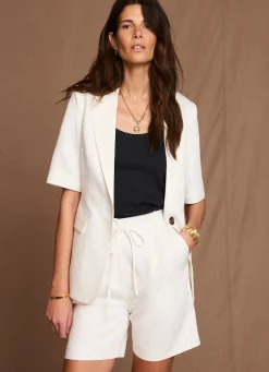 Clearance Linen Blend Short Sleeve Blazer Jackets