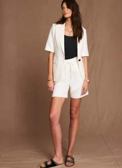 Clearance Linen Blend Short Sleeve Blazer Jackets