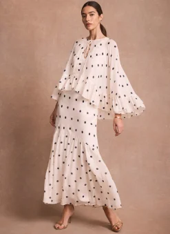 Polka Dot Print Cape Maxi Dress Occasion Dresses|Occasion Dresses