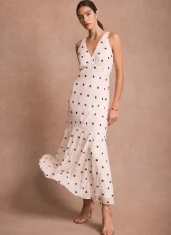 Polka Dot Print Cape Maxi Dress Occasion Dresses|Occasion Dresses