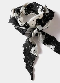 Best Polka Dot Print Lace Trim Scarf Scarves