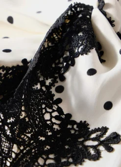 Best Polka Dot Print Lace Trim Scarf Scarves