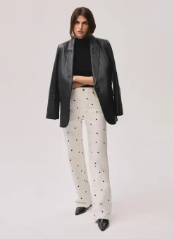 Sale Cream Polka Dot Wide Jeans Jeans|Wide Leg Jeans
