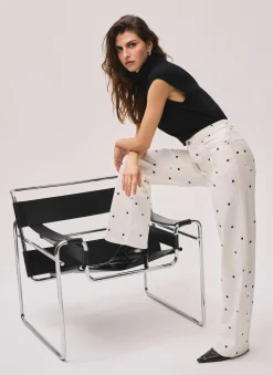 Sale Cream Polka Dot Wide Jeans Jeans|Wide Leg Jeans