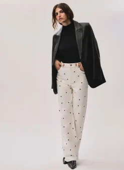 Sale Cream Polka Dot Wide Jeans Jeans|Wide Leg Jeans