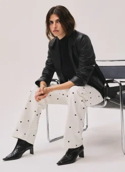 Sale Cream Polka Dot Wide Jeans Jeans|Wide Leg Jeans