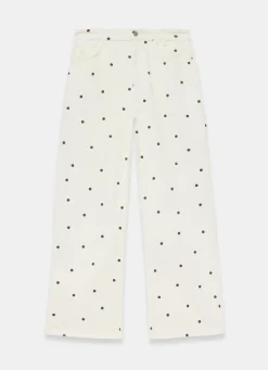 Sale Cream Polka Dot Wide Jeans Jeans|Wide Leg Jeans