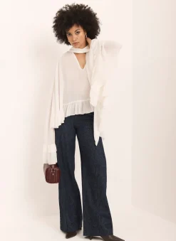 Clearance Cream Ruffle Tie Detail Blouse Shirts & Blouses
