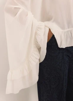 Clearance Cream Ruffle Tie Detail Blouse Shirts & Blouses