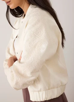 Clearance Satin Lace Sleeve Bomber Jacket Jackets