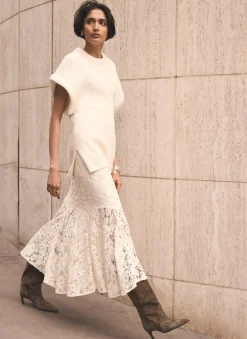 Discount Cream Wool Blend Longline Knit Top Knitted Tops|Knitted Tops