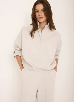 Clearance Cream Zip Detail Sweatshirt Sweatshirts|Sweatshirts