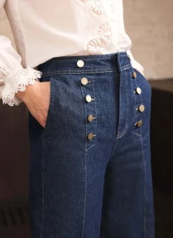 Clearance Dark Indigo Button Front Tailored Jean Jeans|Wide Leg Jeans