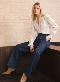 Clearance Dark Indigo Button Front Tailored Jean Jeans|Wide Leg Jeans