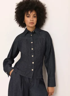 New Dark Indigo Denim Fitted Shirt Shirts & Blouses