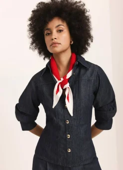 New Dark Indigo Denim Fitted Shirt Shirts & Blouses