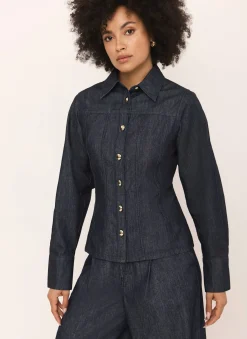 New Dark Indigo Denim Fitted Shirt Shirts & Blouses