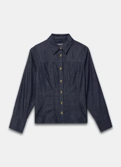 New Dark Indigo Denim Fitted Shirt Shirts & Blouses