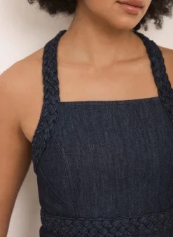 Hot Dark Indigo Denim Halter Midi Dress Midi Dresses|Denim Dresses