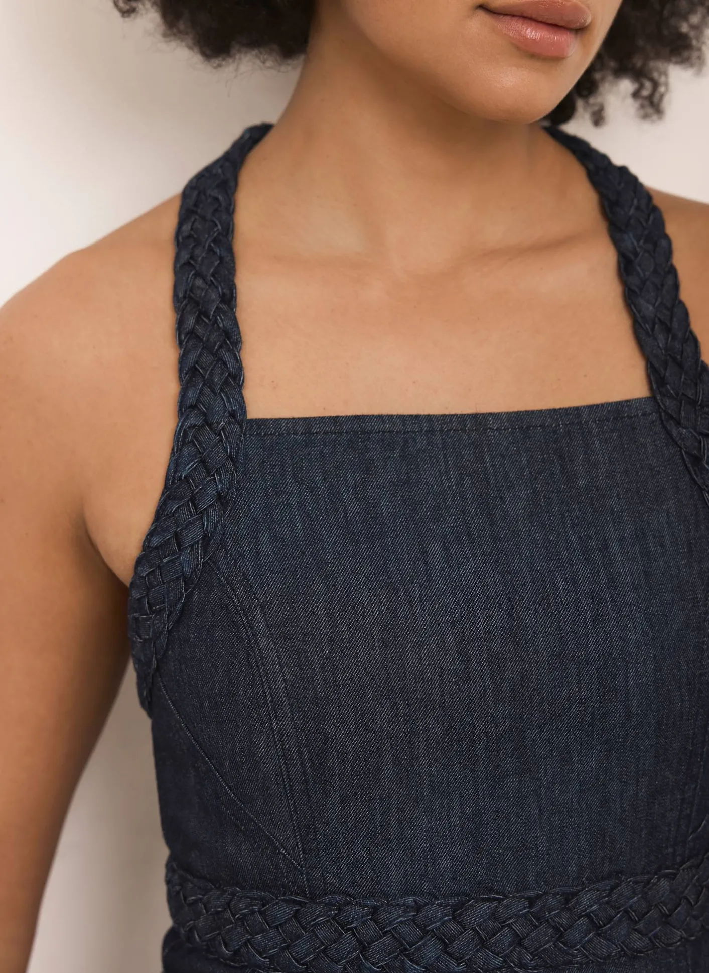 Hot Dark Indigo Denim Halter Midi Dress Midi Dresses|Denim Dresses
