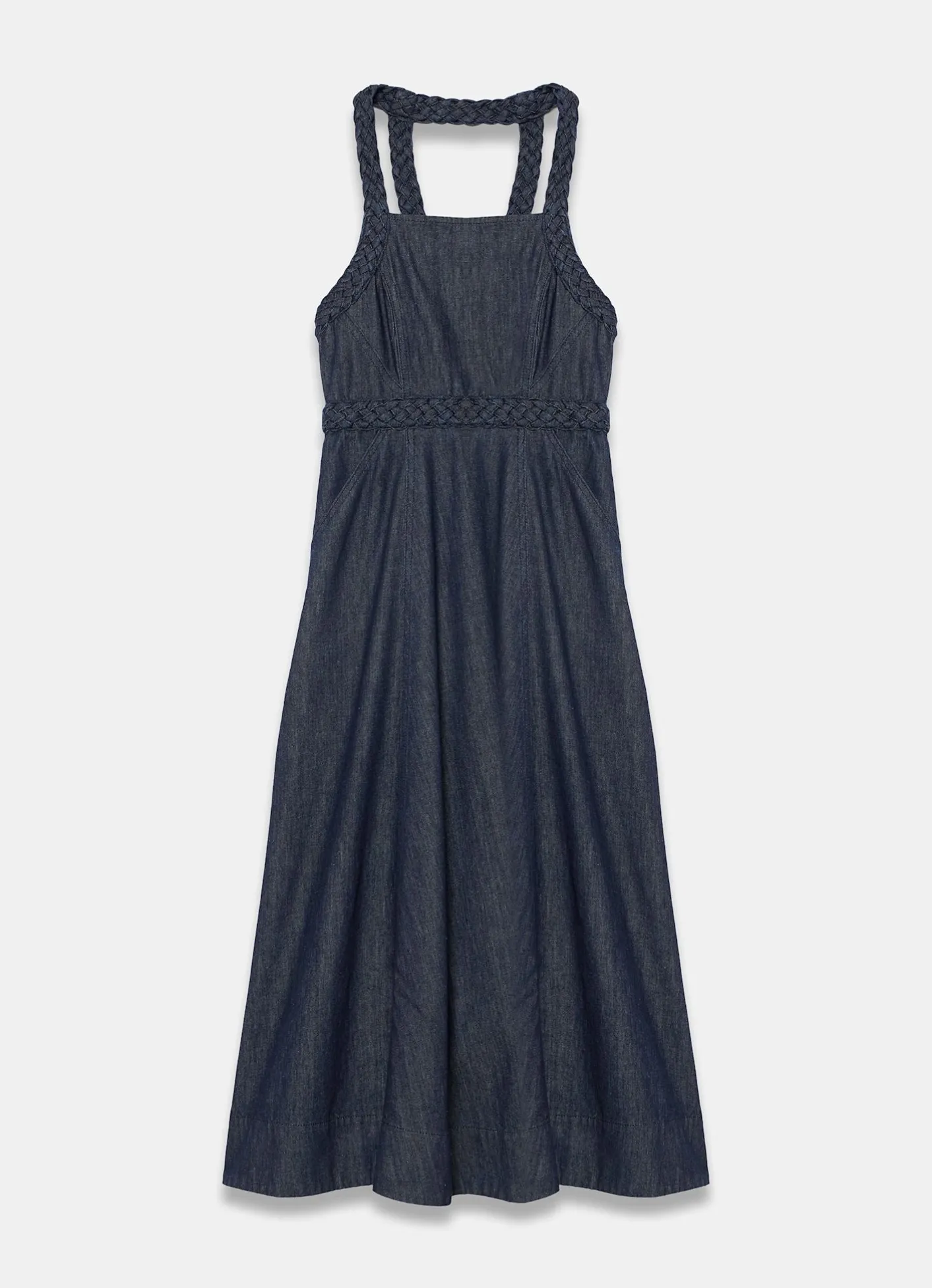 Hot Dark Indigo Denim Halter Midi Dress Midi Dresses|Denim Dresses