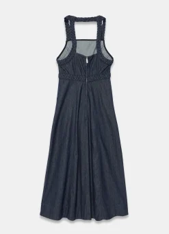 Hot Dark Indigo Denim Halter Midi Dress Midi Dresses|Denim Dresses
