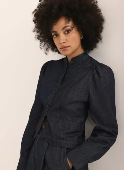 Hot Dark Indigo Denim Long Sleeve Jacket Jackets|Denim Jackets