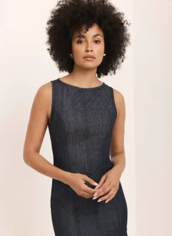New Dark Indigo Denim Midi Dress Midi Dresses|Denim Dresses