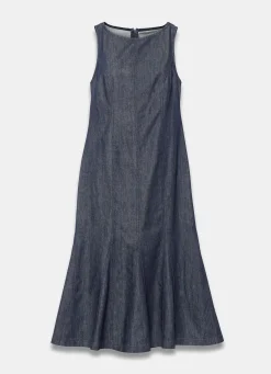 New Dark Indigo Denim Midi Dress Midi Dresses|Denim Dresses