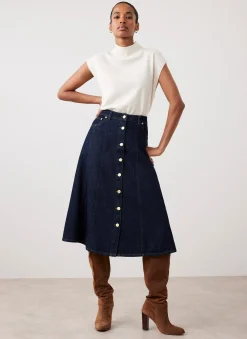 Sale Dark Indigo Denim Midi Skirt Midi Skirts|Skirts