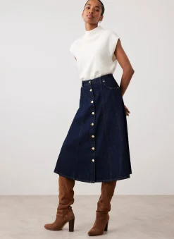 Sale Dark Indigo Denim Midi Skirt Midi Skirts|Skirts