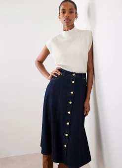 Sale Dark Indigo Denim Midi Skirt Midi Skirts|Skirts