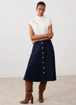Sale Dark Indigo Denim Midi Skirt Midi Skirts|Skirts