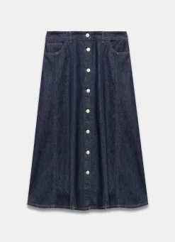 Sale Dark Indigo Denim Midi Skirt Midi Skirts|Skirts