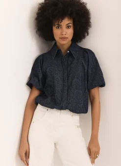 Clearance Dark Indigo Paisley Denim Shirt Shirts & Blouses