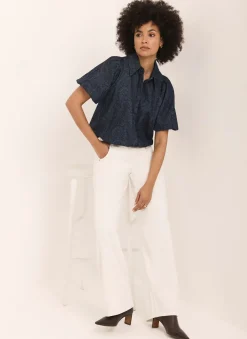 Clearance Dark Indigo Paisley Denim Shirt Shirts & Blouses