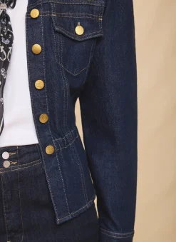 New Dark Indigo Puff Sleeve Denim Jacket Jackets|Denim Jackets