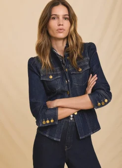 New Dark Indigo Puff Sleeve Denim Jacket Jackets|Denim Jackets