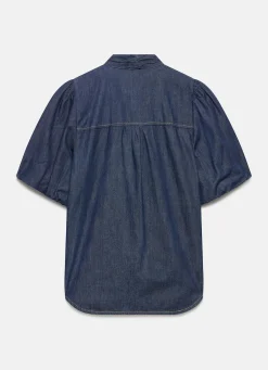 Outlet Dark Indigo Puff Sleeve Denim Shirt Shirts & Blouses