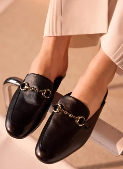 Best Faye Leather Backless Loafers Flat Shoes