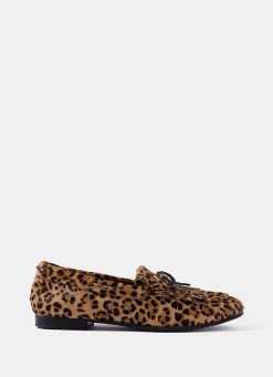 Gaia Leopard Print Textured Loafers Flat Shoes