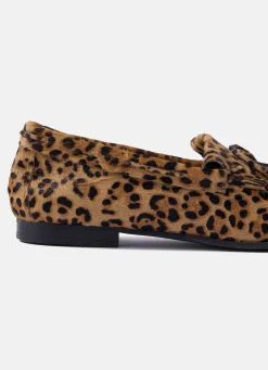Gaia Leopard Print Textured Loafers Flat Shoes
