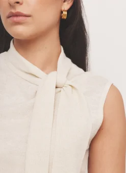 Outlet Metallic Knit Tie Neck Top Knitted Tops|Knitted Tops