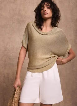 Online Metallic Knit Top Knitted Tops|Knitted Tops