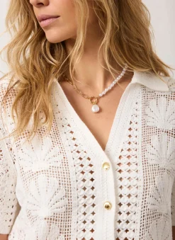 Clearance Tone Chain & Pearl Drop Necklace Jewellery|Jewelry