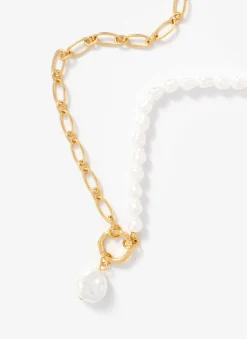 Clearance Tone Chain & Pearl Drop Necklace Jewellery|Jewelry
